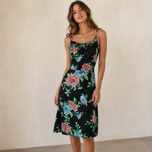 Vintage Pomare Hawaii Floral Sundress L Smocked Tie Straps L